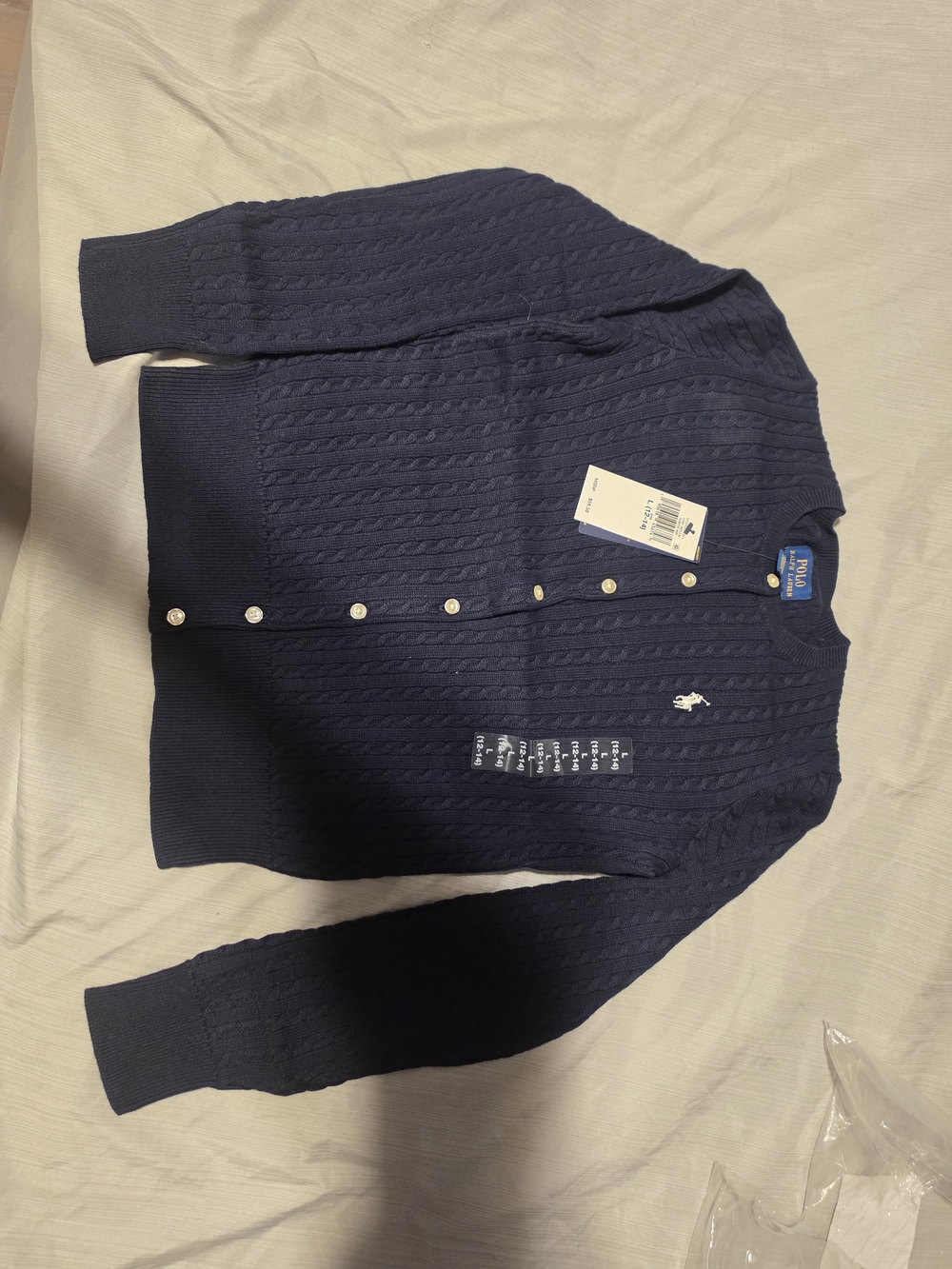 Ralph Lauren Navy Cable-Knit Button-Up Cardigan
